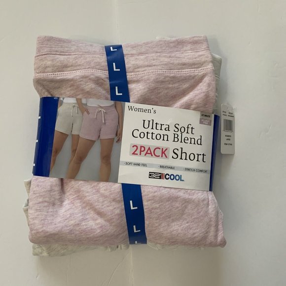 32 Degrees Women Ultra Soft Cotton Blend 2 Pack Shorts Drawstring Pink New Large - Picture 1 of 7